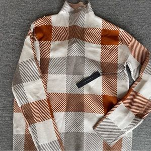 Tahari Orange Check Plaid Mock Neck Sweater